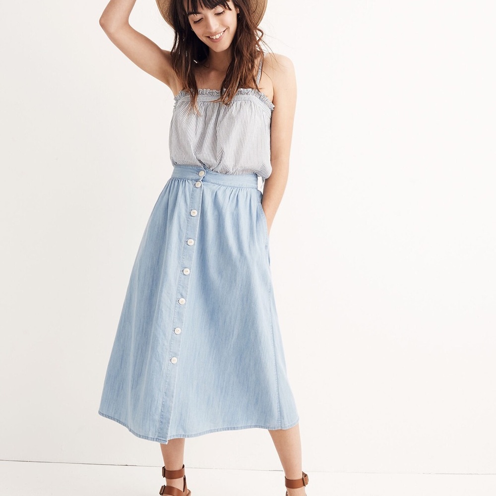 Madewell Palisade Button-Front Midi Skirt